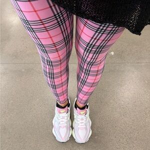 Pink Plaid High-Rise Leggings